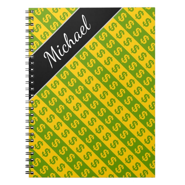 Caderno Espiral Teste padrão listrado verde & amarelo de sinais de (Frente)