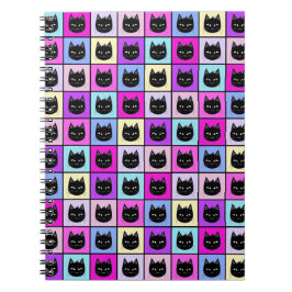 Caderno Espiral Teste padrão Pastel do gato do arco-íris