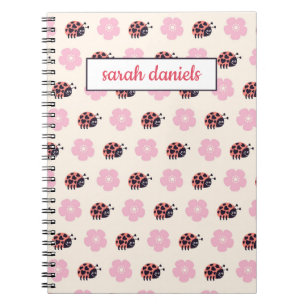 Caderno Espiral Teste padrão personalizado do joaninha e de flor