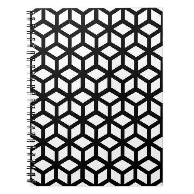 Caderno Espiral Teste padrão preto e branco do cubo (Frente)
