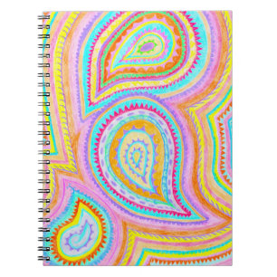 Caderno Espiral Teste padrão retro boémio brilhante de Paisley