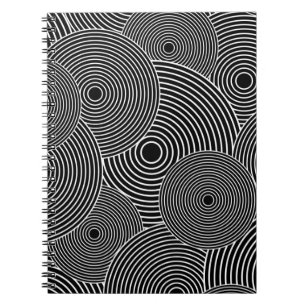 Caderno Espiral Teste padrão retro preto e branco dos círculos
