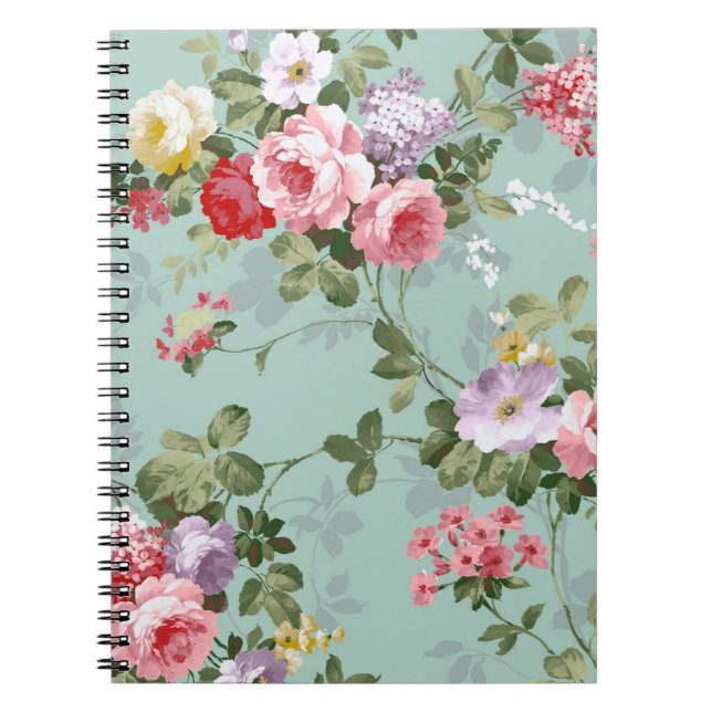 Caderno Espiral Teste padrão rosa vermelha elegante dos rosas do (Frente)