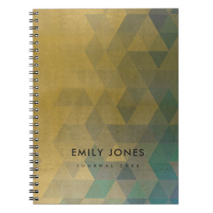 CADERNO ESPIRAL TESTE PADRÃO TRIANGULAR DO FALSO DOURADO AZUL