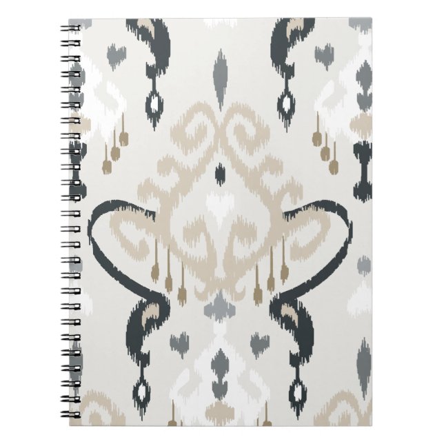 Caderno Espiral Teste padrão tribal do ikat branco preto bege (Frente)