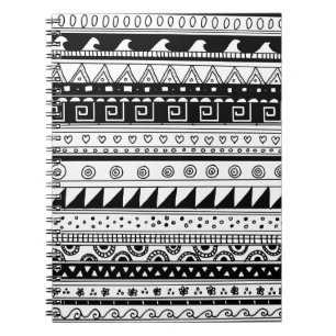 Caderno Espiral Teste padrão tribal preto e branco