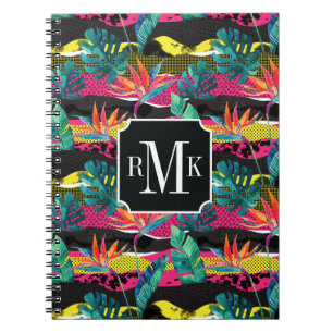 Caderno Espiral Teste padrão tropical abstrato da textura do néo