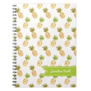 Caderno Espiral Teste padrão tropical do abacaxi da aguarela