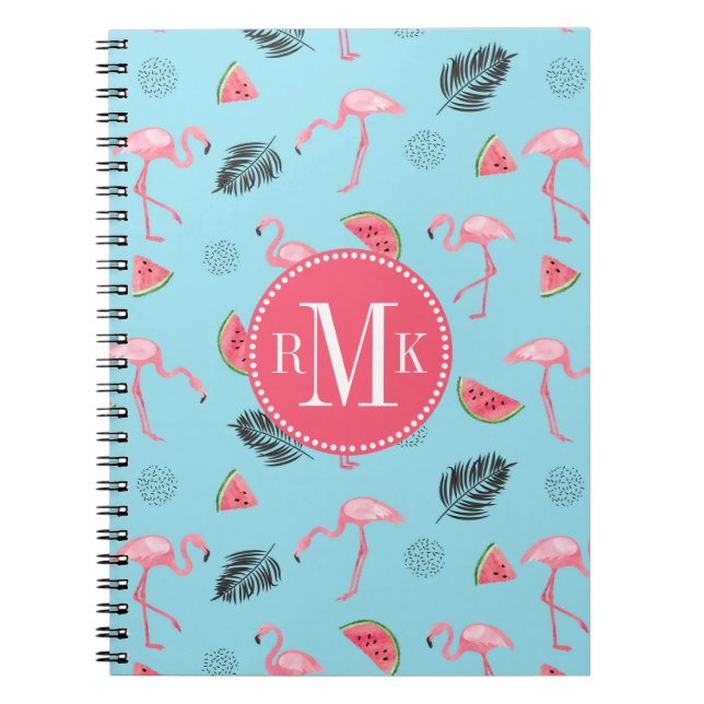 Caderno Espiral Teste padrão tropical na moda do flamingo & da (Frente)