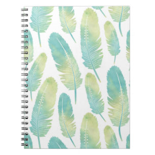 Caderno Espiral Teste padrão verde e azul da aguarela da pena de