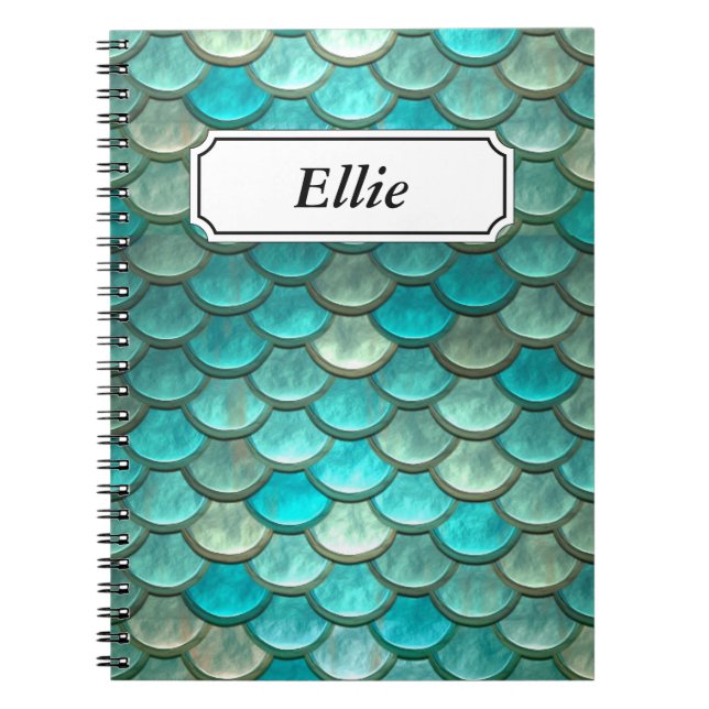 Caderno Espiral Teste padrão verde Minty das escalas de peixes da (Frente)
