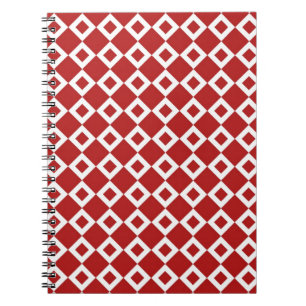 Caderno Espiral Teste padrão vermelho e branco do diamante