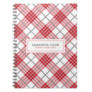 Caderno Espiral Teste padrão vermelho e cinzento branco da xadrez