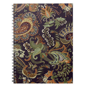 Caderno Espiral Têxtil Colorido de Paisley: Design de Vintagem Étn