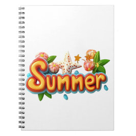 Caderno Espiral Texto Colorido de Verão com Elementos de Praia