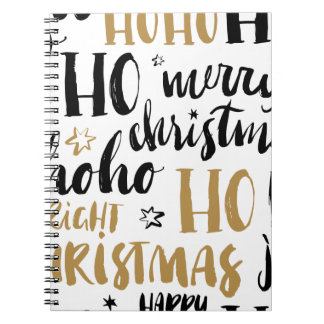 Caderno Espiral Texto de Arte de Natal Preto e Dourado