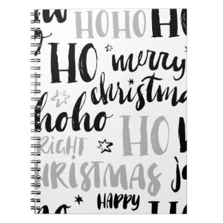 Caderno Espiral Texto de Palavra de Natal Preto e Prateado Engraça