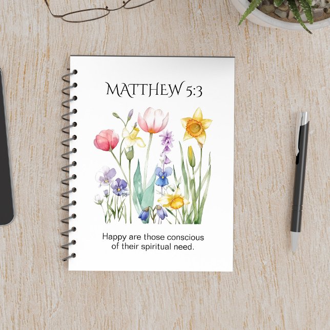 Caderno Espiral Texto do Ano JW 2026 com Flores em Aquarela (Criador carregado)