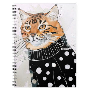 Caderno Espiral TEXTO PERSONALIZADO - Cat in Black Polkadot Sweate