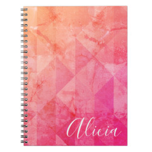 Caderno Espiral Texto personalizado do nome cor laranja rosa cor l