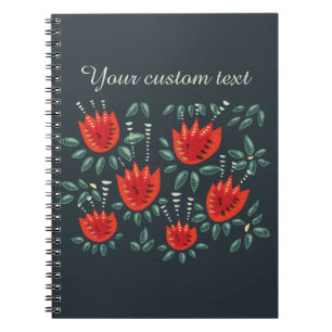 Caderno Espiral Texto Personalizado do Padrão Floral Escuro das Tu