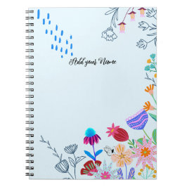 Caderno Espiral TEXTO PERSONALIZADO - Flores de Abstrato e Linha