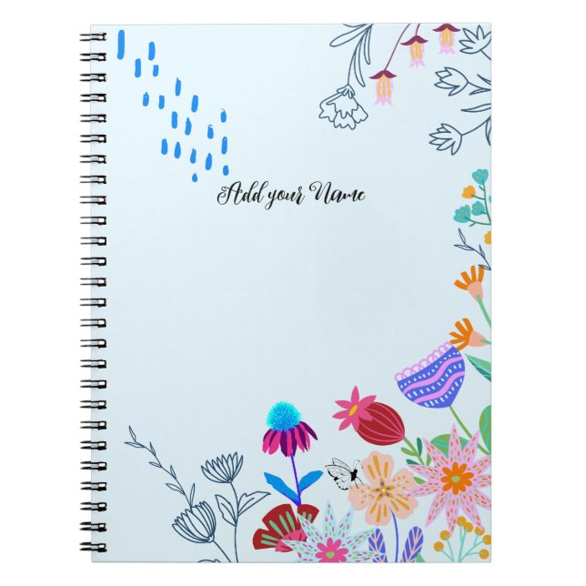 Caderno Espiral TEXTO PERSONALIZADO - Flores de Abstrato e Linha (Frente)