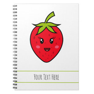 Caderno Espiral Texto personalizado Fruta Kawaii Cute de Morango V