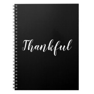 Caderno Espiral Texto personalizado preto agradecido elegante