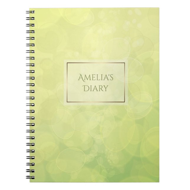 Caderno Espiral Textura abstrata do limão do verde do bokeh. Nome (Frente)
