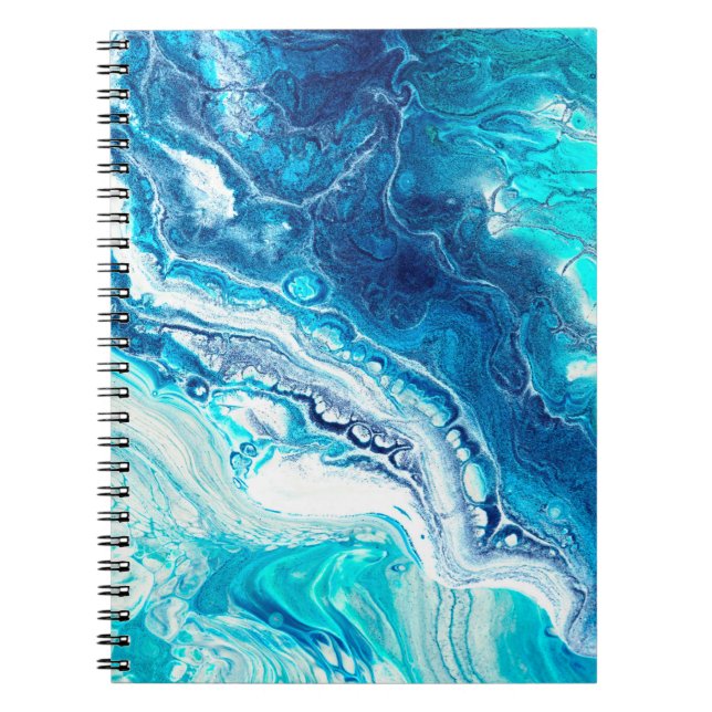 Caderno Espiral Textura azul de mármore líquido (Frente)