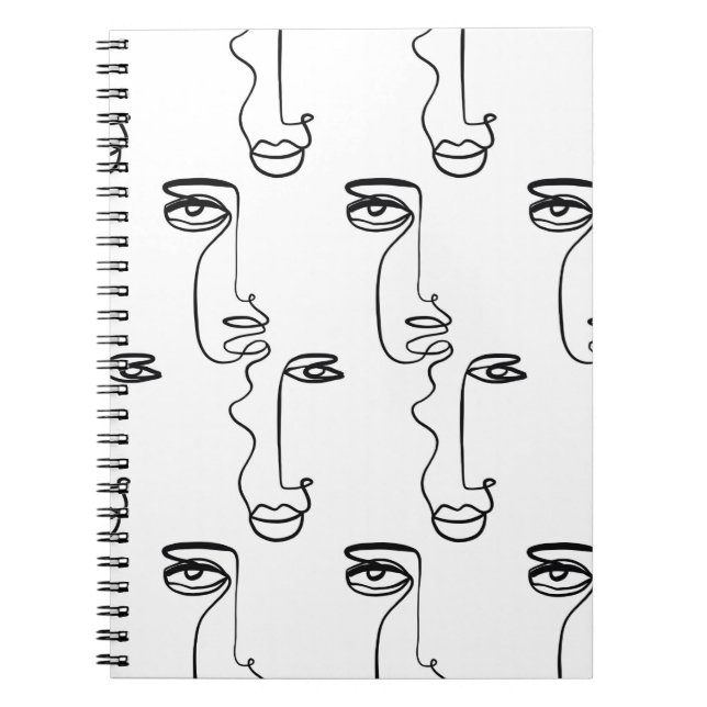 Caderno Espiral Textura com faces abstrato. Uma linha contínua p (Frente)