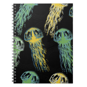 Caderno Espiral Textura de águas-vivas desenhada à mão. Traje de m