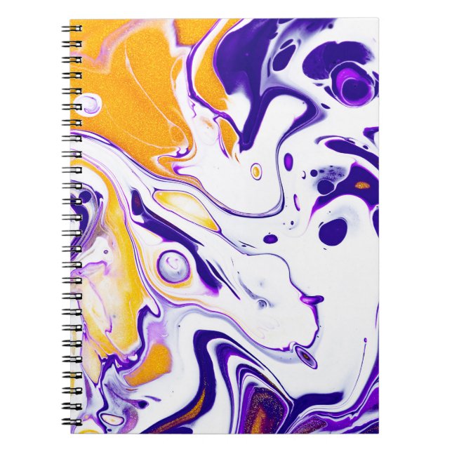 Caderno Espiral Textura de arte fluida: tintas giratórias. (Frente)
