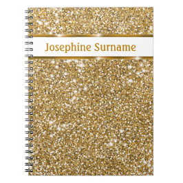 Caderno Espiral Textura de Brilho Amarelo Dourado Falso & Texto Pe