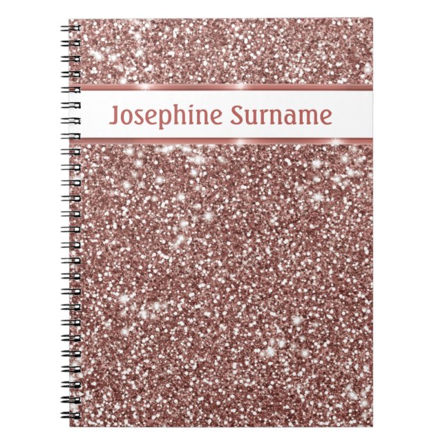 Caderno Espiral Textura de Brilho em Falso Ouro Rosa e Texto Perso (Frente)