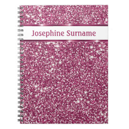 Caderno Espiral Textura de Brilho Rosa Falso com Nome Personalizad