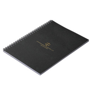 Caderno Espiral Textura de Couro Falso Preto & Escala de Justiça D