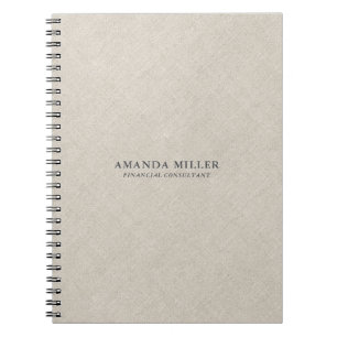 Caderno Espiral Textura de Linho Bege Natural com Tipografia Cinza