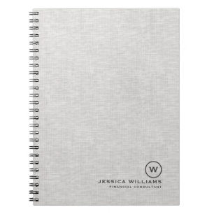 Caderno Espiral Textura de linho cinza com tipografia preta simple