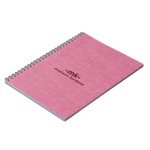 Caderno Espiral Textura de linho rosa claro tipografia bege simple