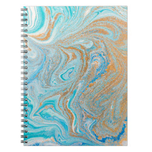 Caderno Espiral textura de mármore azul abstrato