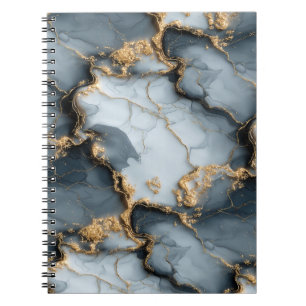 Caderno Espiral Textura de Mármore Azul Escuro com Veias de Ouro L
