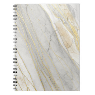 Caderno Espiral Textura de Mármore Carrara com Veias Douradas