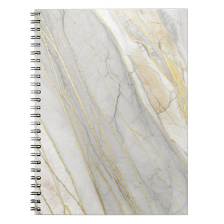 Caderno Espiral Textura de Mármore Carrara com Veias Douradas