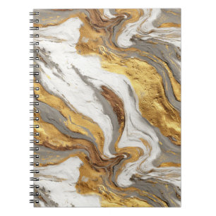 Caderno Espiral Textura de Mármore Cinza Abstrato com Ouro Fluido
