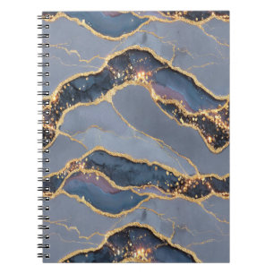 Caderno Espiral Textura de Mármore Cinza Escuro Luxuoso com Veias