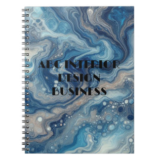 Caderno Espiral textura de mármore prata azul moderno e tipografia