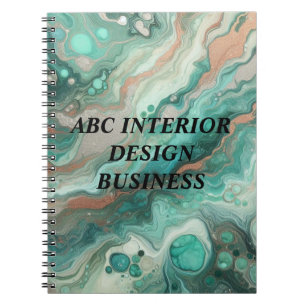Caderno Espiral textura de mármore prateado verde moderno e tipogr