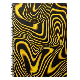 Caderno Espiral Textura de Redemoinhos Preto Amarelo Dourado